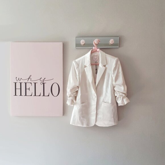 NWT Cinq à Sept ivory shimmery ruched blazer jacket, 0 - Picture 10 of 11